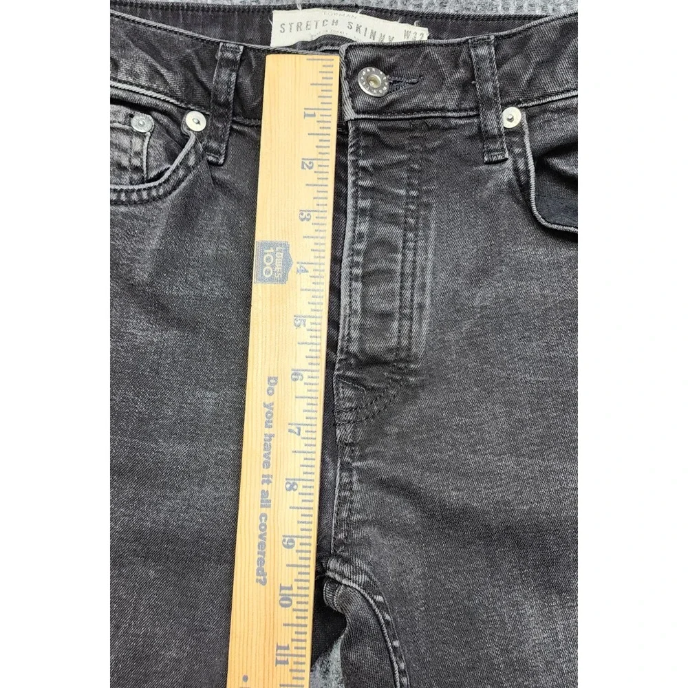 Topman Mens Stretch Skinny Distressed Jeans Washed Black W32 L32 Button Fly